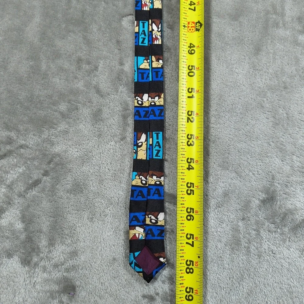 Vintage‎ Tazmanian Devil Tie Mens Black Blue Silk Made Korea 90s Warner Bros New